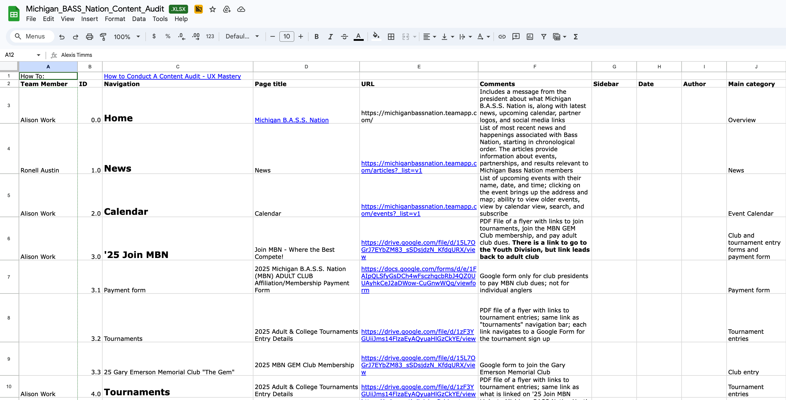 Screenshot of our content audit